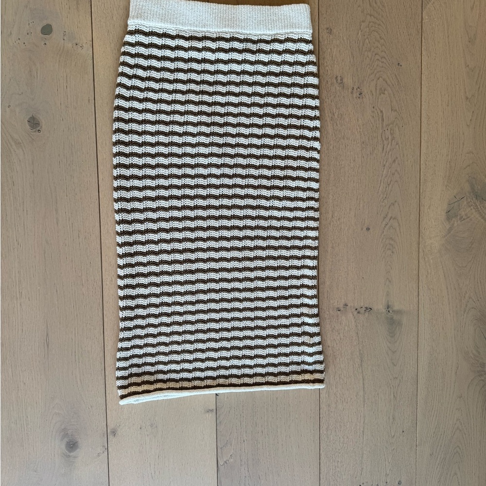A.L.C. Striped Cream and Brown Women's Skirt Set - Picture 6 of 8